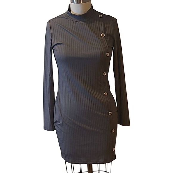 💲1️⃣0️⃣ Bundled ✔️Ribbed Bodycon Mini Button Accent Dress Dark Grey  sz S, M - Picture 3 of 14